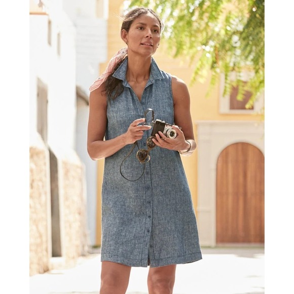 Garnet Hill Tops - NWT Garnet Hill Classic Linen Shirt Dress Size 14 Button Up Collared Sleeveless